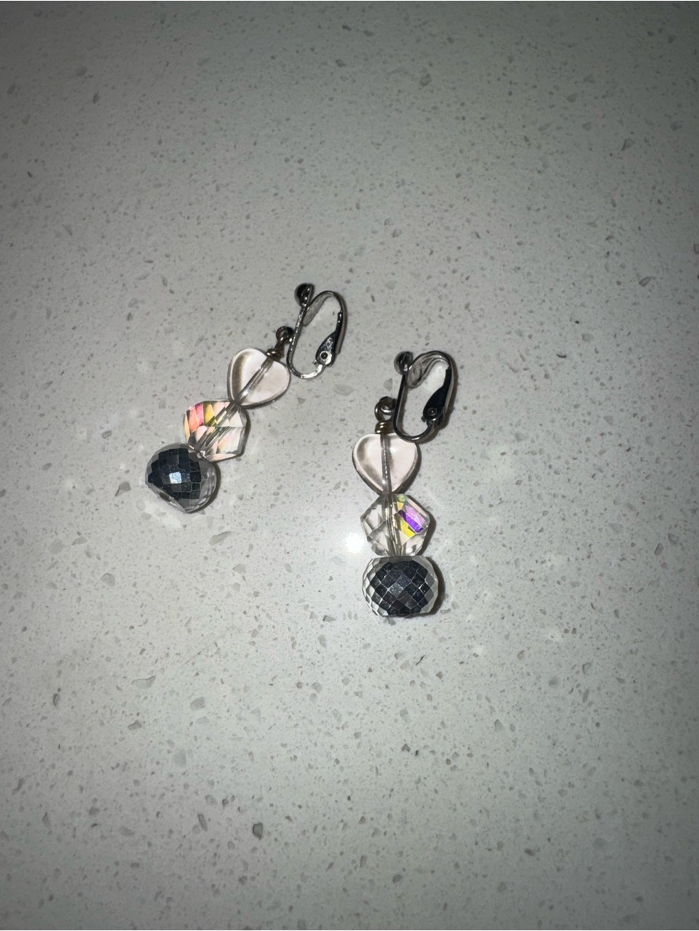 Vintage Crystal Drop Dangle Earrings clip on- Clear and Silver